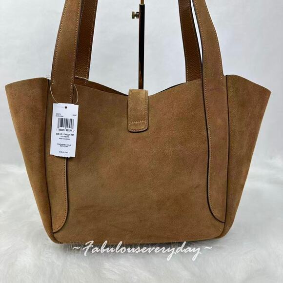 Coach Hadley Turnlock Tote Bag In Suede & Leather Gold/Sienna Brown CCC76 NWT - Picture 4 of 10